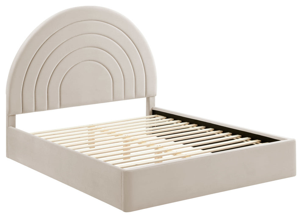 Solana Arched Performance Velvet Queen Platform Bed, Almond