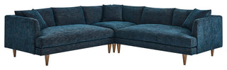 Zoya 3 Piece Down Filled Overstuffed Sectional Sofa, Heathered Weave Azure