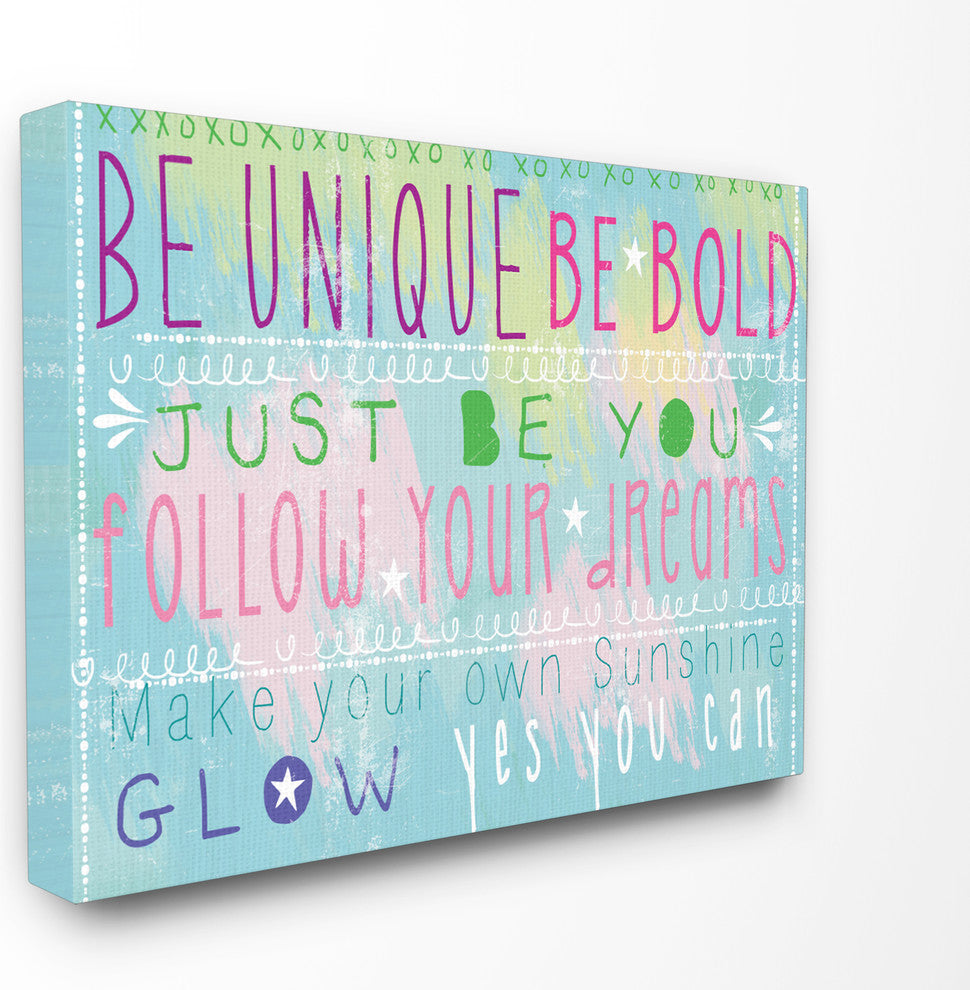 "Be Unique Typog Inspirational Watercolors" Stretched Canvas Wall Art