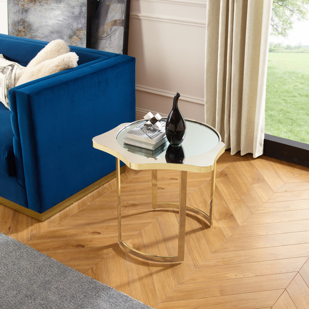 Inspired Home Xayden End Table, Mirrored Top, Gold