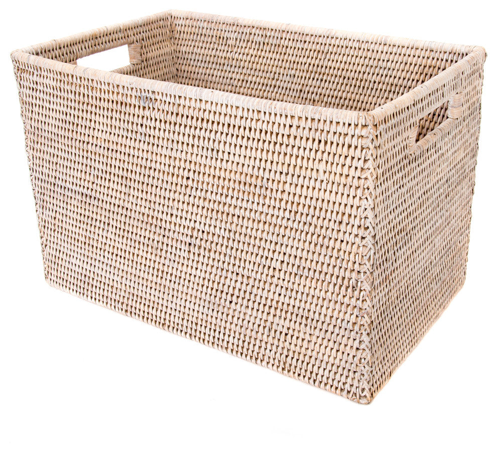Artifacts Rattan Storage Box With Handles, Legal File, White Wash