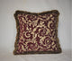 Burgundy and Gold Leaf Floral Chenille Pillow With Fringe, 26"x26"