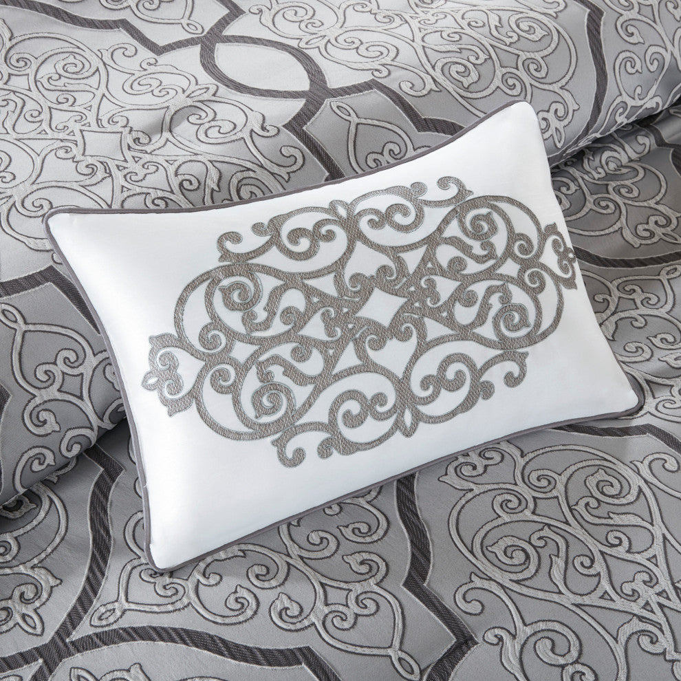 Madison Park Lavine 12 Piece Complete Bed Set, Silver