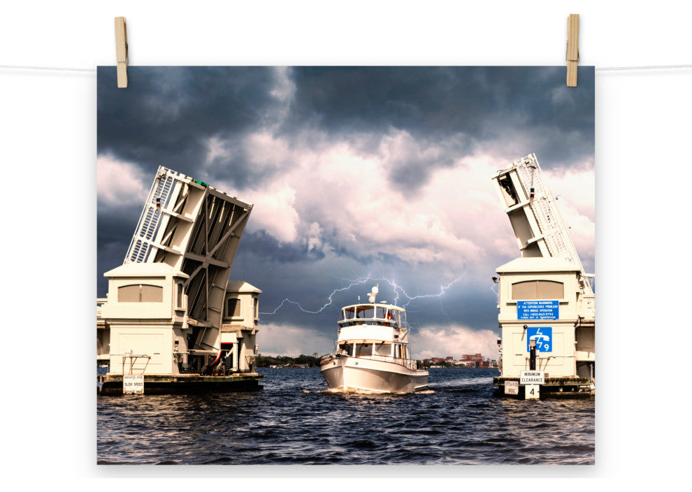 Beach Art Wall: Stormy Drawbridge Boat Landscape Photo Unframed, 16" X 20"