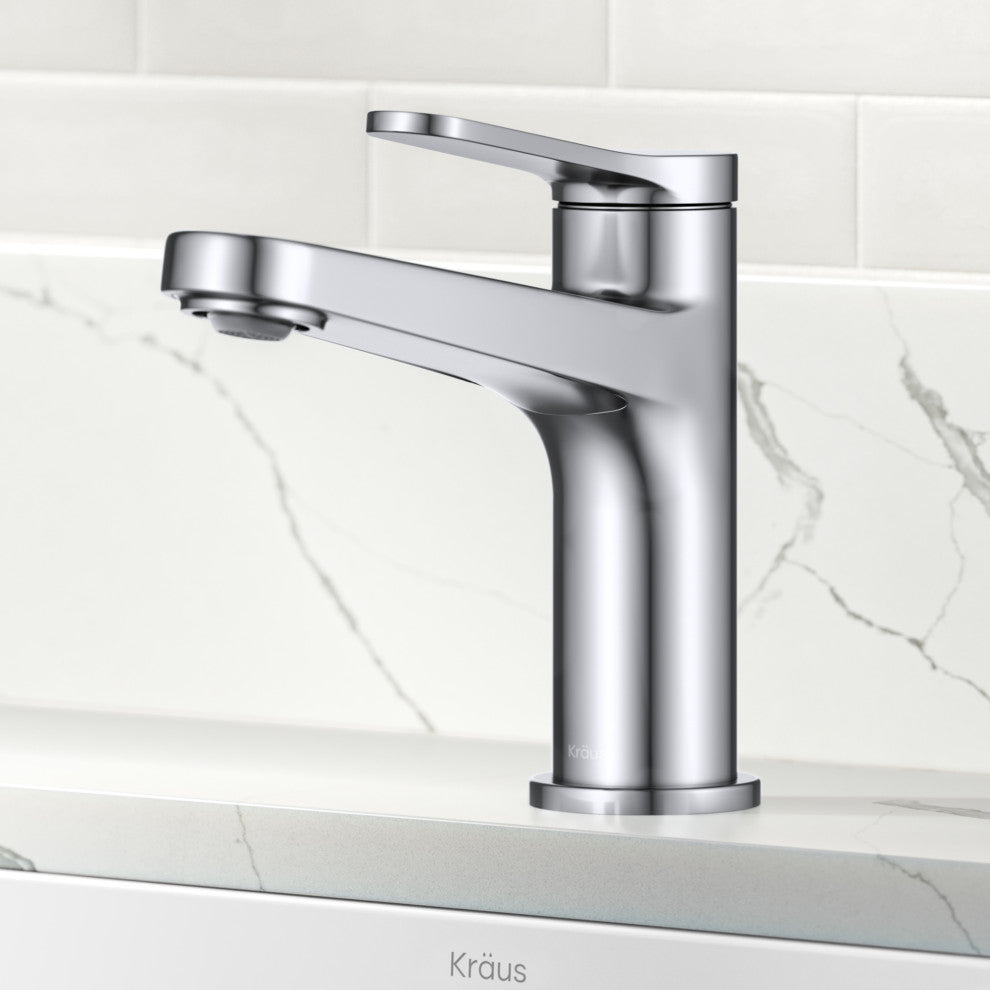 KRAUS Indy Single Handle Basin Bathroom Faucet Chrome, Pop Up Drain