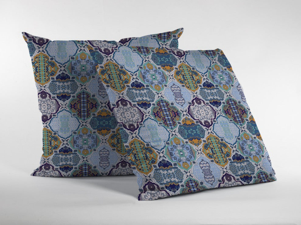 18 Orange Blue Trellis Suede Throw Pillow
