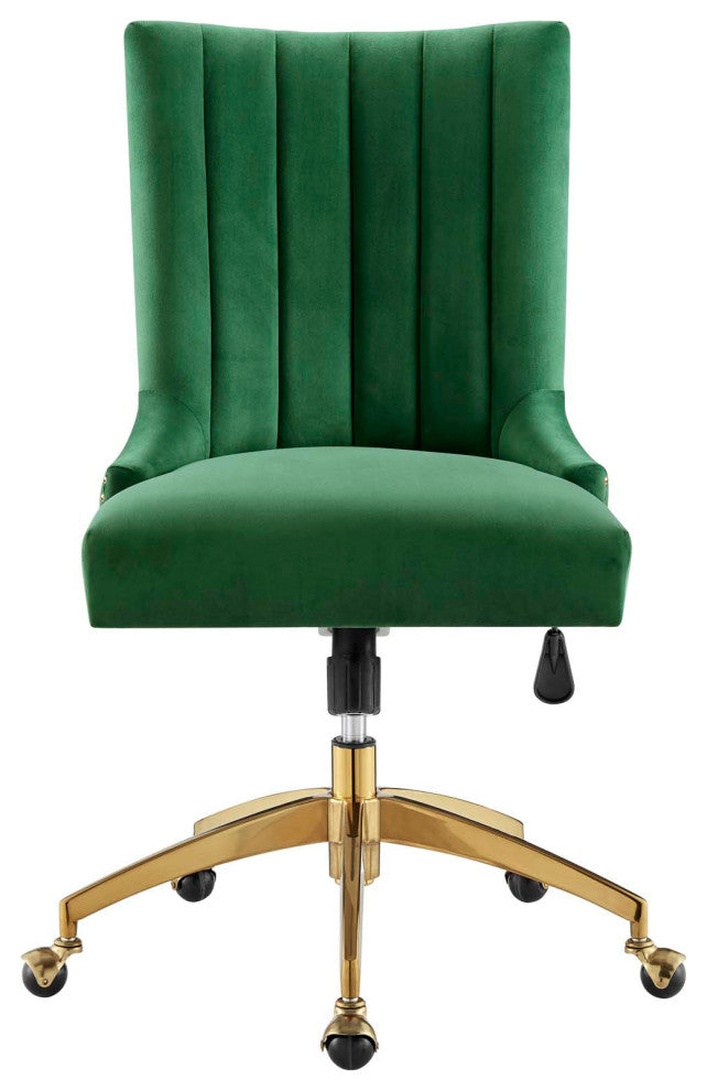 Computer Work Desk Tufted Chair, Velvet, Gold Green, Home Business Office