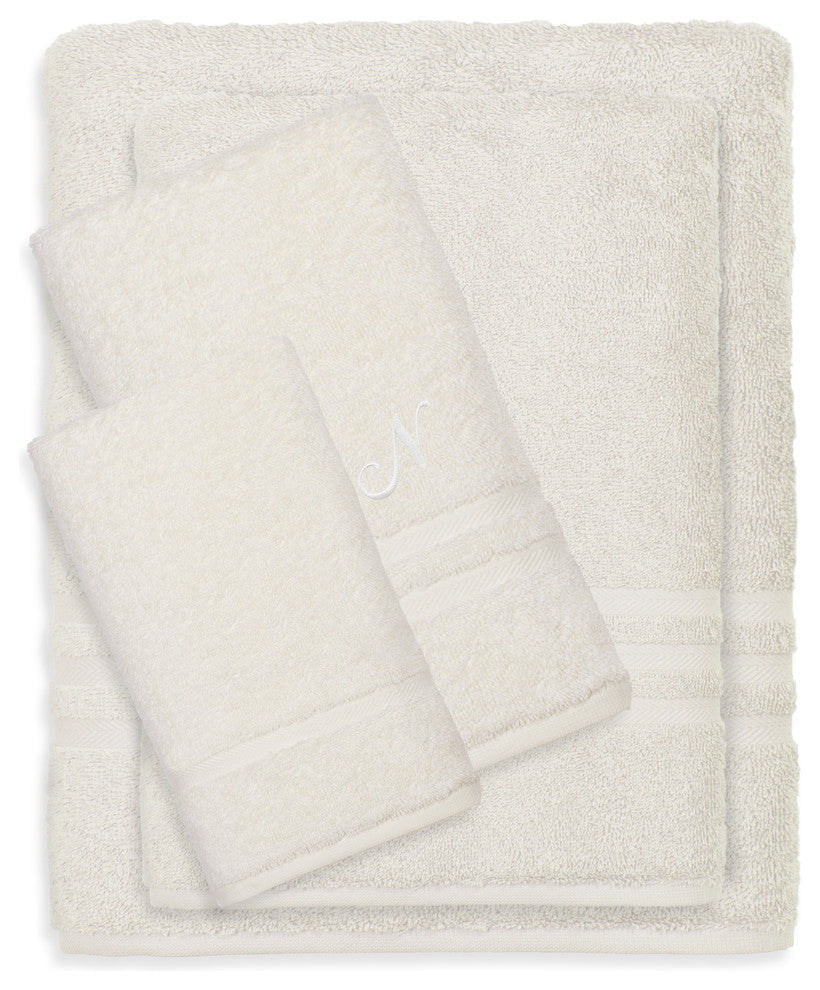 Denzi 4-Piece Towel Combination Set With Monogrammed Letter, N, Cream