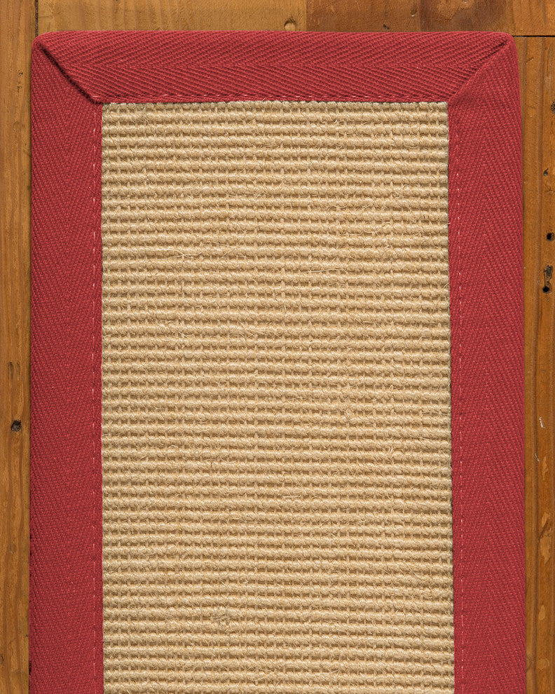 Deco Hand-Crafted Sisal Stair Treads, Stair Carpets with Wide Cotton Border, Red