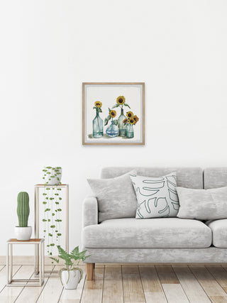 "Sunflowers, Blue Vase" Framed Painting Print