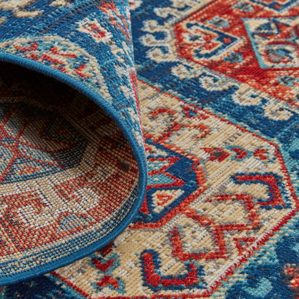Weave & Wander Kezia Rug, Classic Blue/True Red, 2ft-10in x 7ft-10in