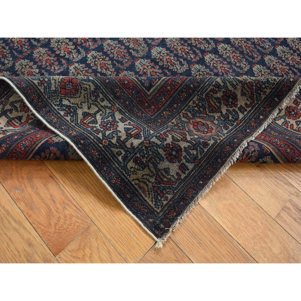 Yankees Blue, Antique Persian Senneh, Hand Knotted Pure Wool Rug, 4'x6'