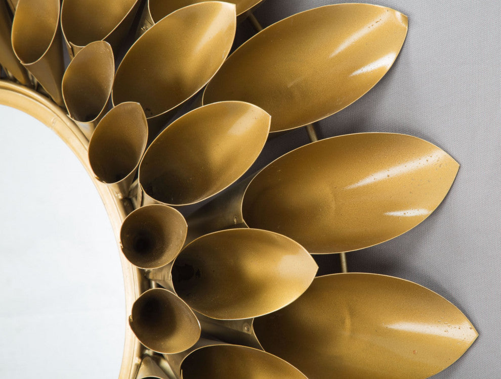Frame Wall Mirror, Round, Aluminum, Metal, Gold, Bedroom Living