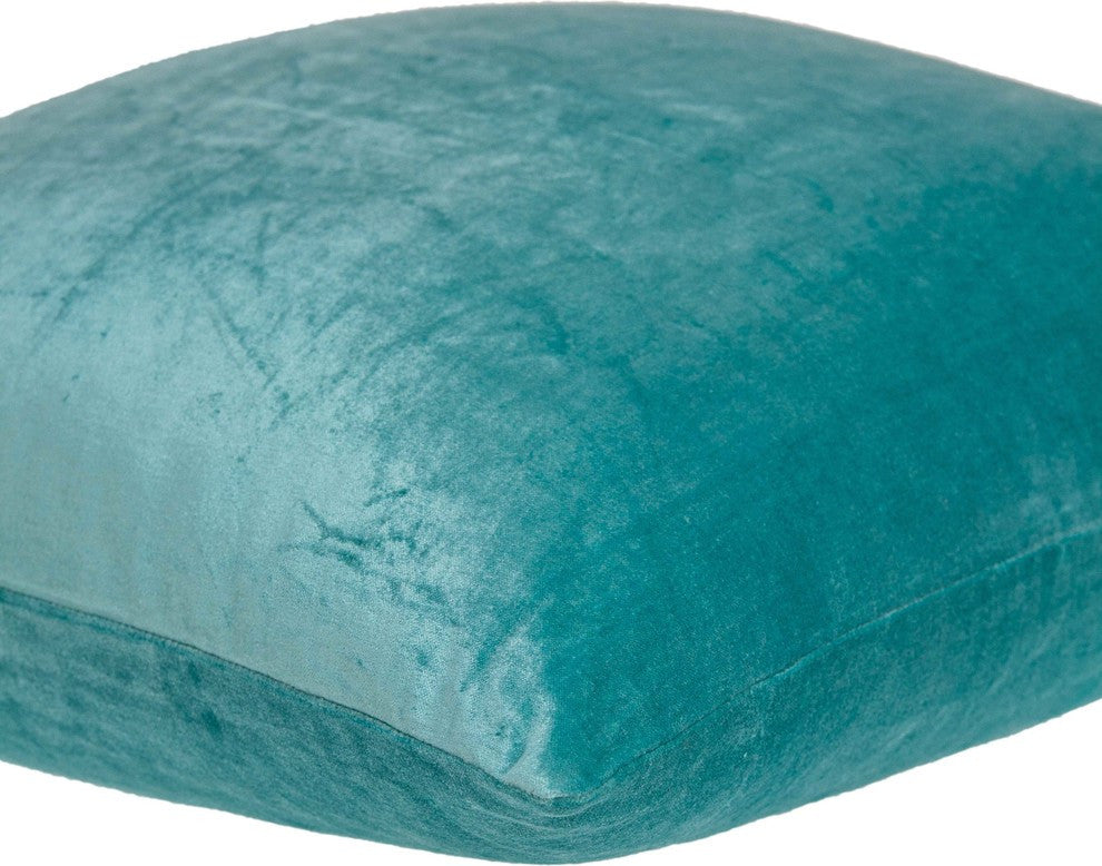 22" X 7" X 22" Transitional Aqua Solid Pillow Cover With Poly Insert
