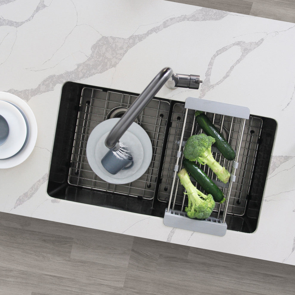 Stylish Adjustable Over the Sink Stainless Steel Dish or Vegetable Drainer