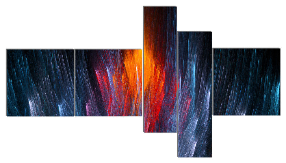 Fractal Fire in Light Blue, Abstract Canvas Art Print, 60"x32", 5 panels