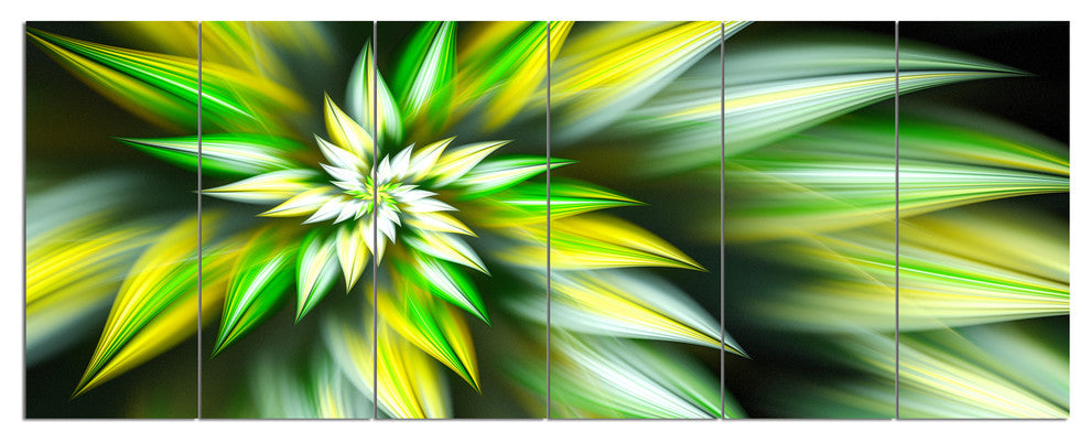 Exotic Green Fractal Spiral Flower, Abstract Canvas Art Print, 70"x28", 6 Panels
