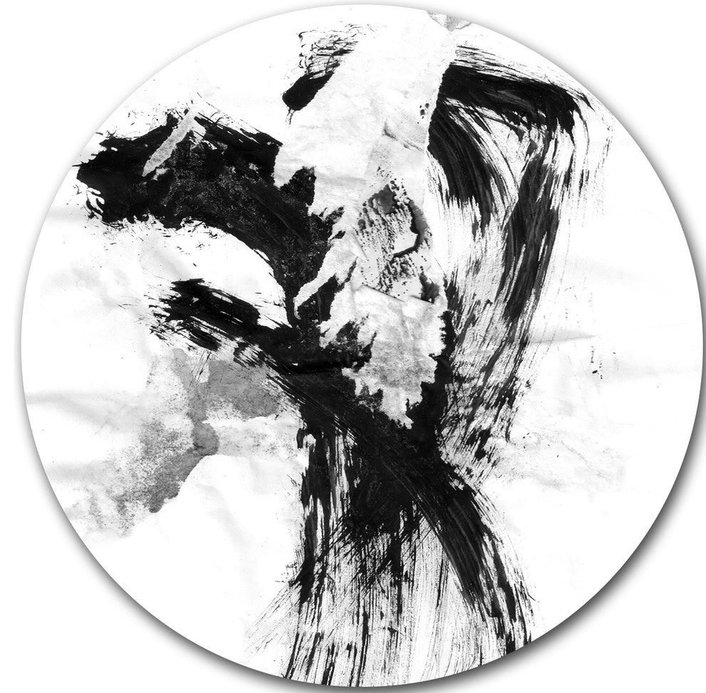 Black Paint Stain, Abstract Disc Metal Artwork, 36"