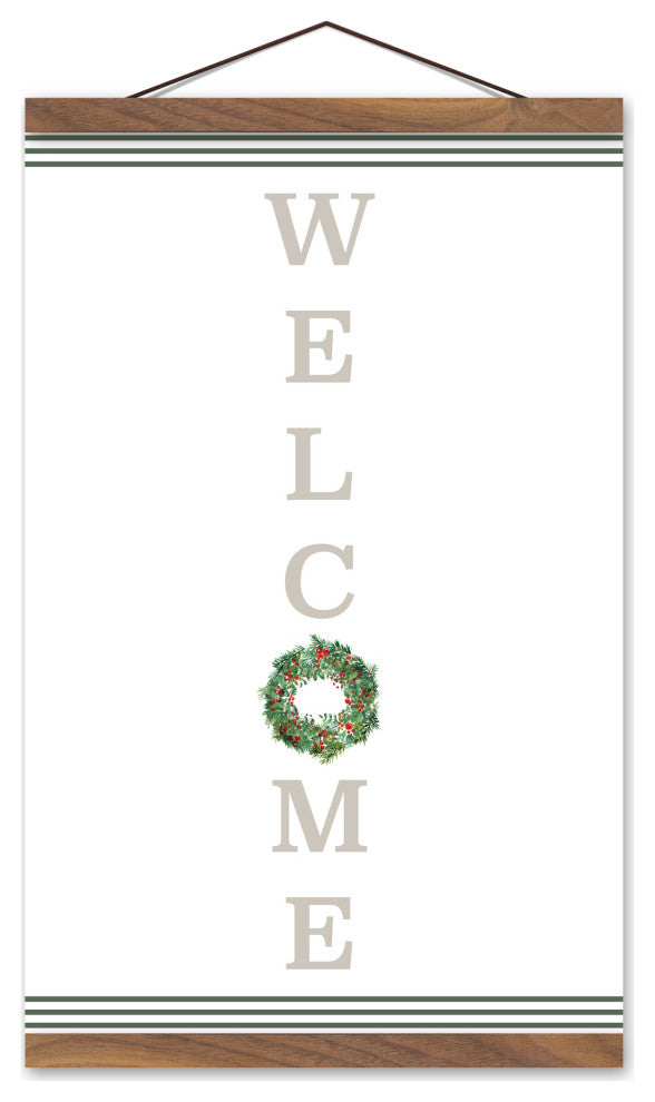Welcome Wreath 12x18 Teak Hanging Canvas