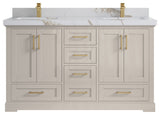 Boston 60" Double Bathroom Vanity in Fine Grain 2" Calacatta Gold