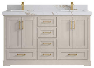 Boston 60" Double Bathroom Vanity in Fine Grain 2" Calacatta Gold