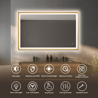 Apollo Anti-Fog Dimmable Vanity, LED Lighted Wall Mirror, Brushed Gold, 48"