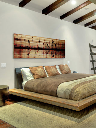 "Panoramic Reflection" Painting Print on Natural Pine Wood, 60"x20"