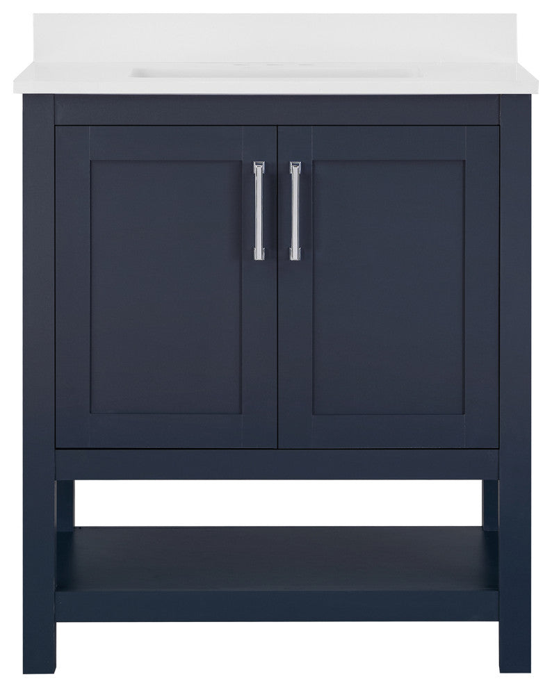 Ove Decors Vegas Single Sink Bathroom Vanity Set With Countertop, White, Midnight Blue, 30"