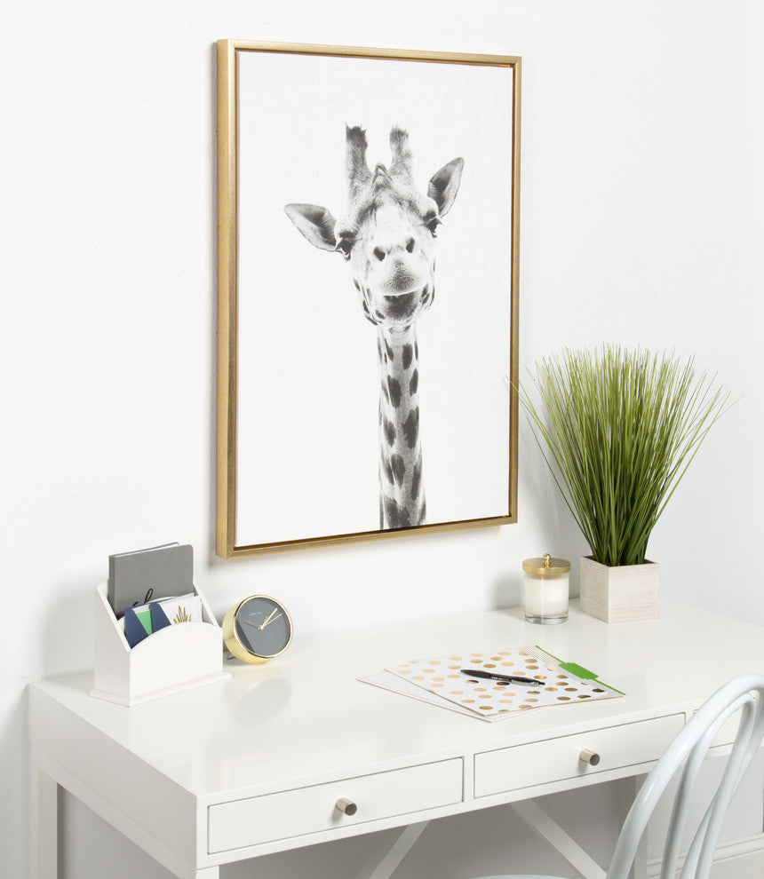 Sylvie Giraffe Portrait Framed Canvas Wall Art by Simon Te Tai, Gold 23x33