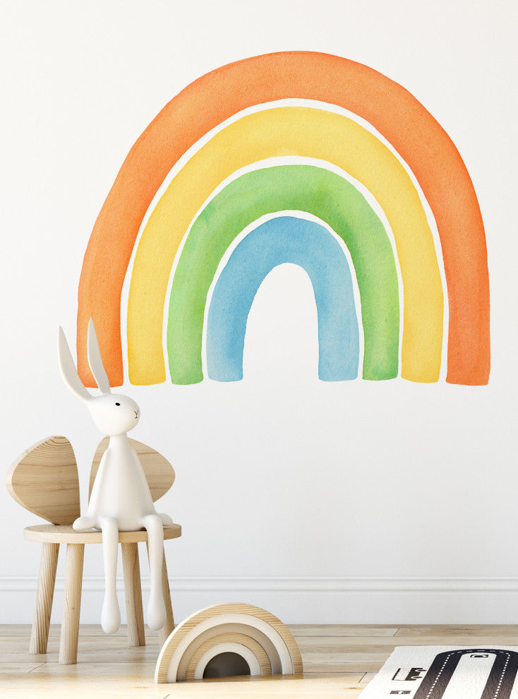 Watercolor Rainbow Vinyl Wall Sticker - Peel and Stick, Orange, Large 59"w X 48"h