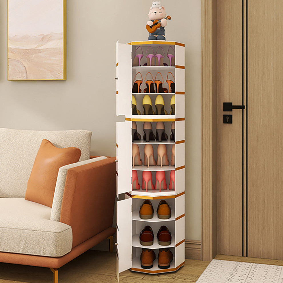 White Swivel Rotating Shoe Rack with 3 Doors 9-Tier Modern Shoe Cabinet