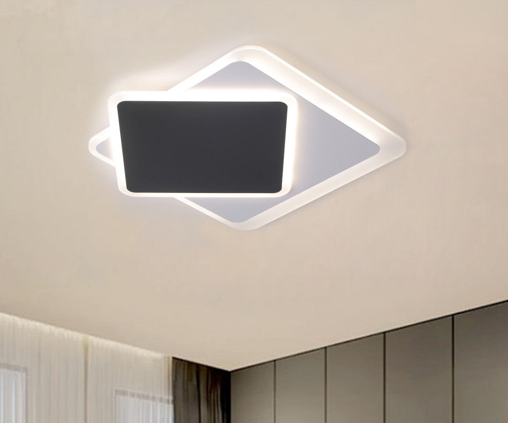 2-Light LED Flush Mount Light Unique Statement Square Ceiling Light, Black/White