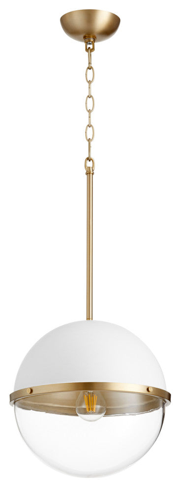 Quorum 83-12-0880 One Light Pendant, Studio White With Aged Brass Finish