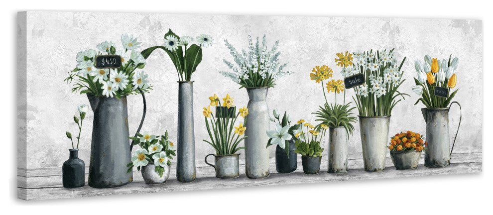 "White and Yellow Flowers" Painting Print on Wrapped Canvas