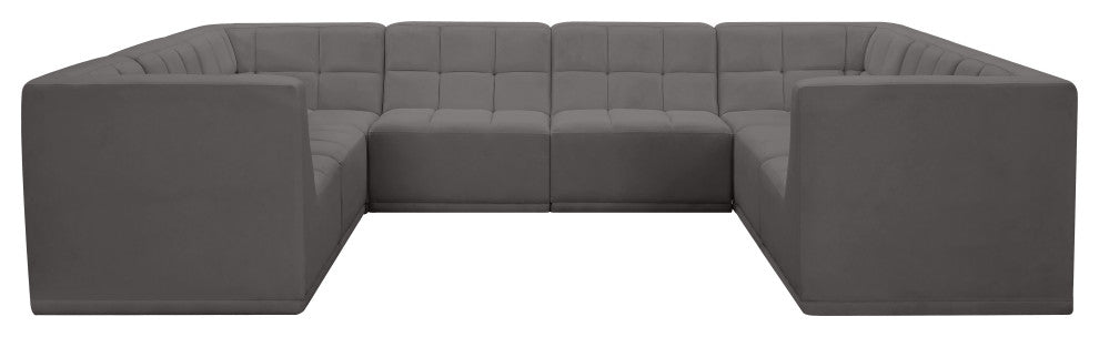 Relax Velvet Upholstered 8-Piece U-Shaped Modular Sectional, Grey