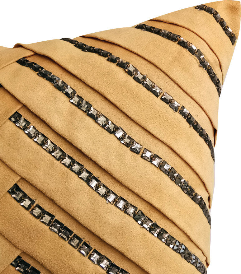 Beige Throw Pillow Cover, Pleated Smoke Crystal 26"x26" Suede Fabric, Beige