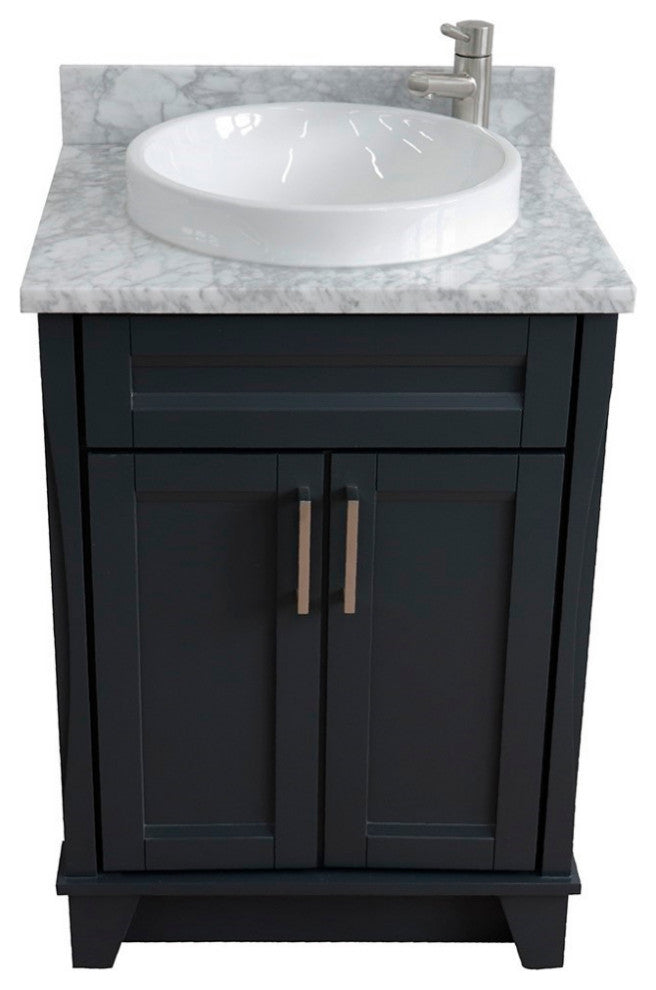 25" Single Sink Vanity, Dark Gray Finish With White Carrara Marble