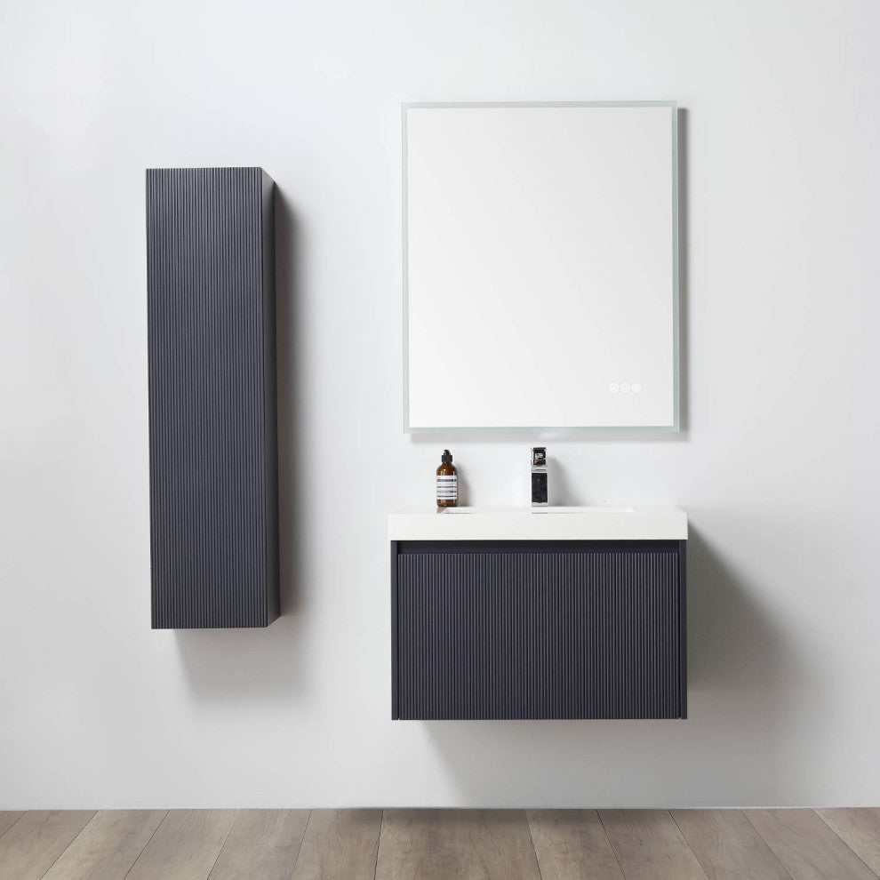 Floating Bathroom Vanity with Sink, Wall Mounted Vanity, Blue, 30" W/ Sink, Side Cabinet
