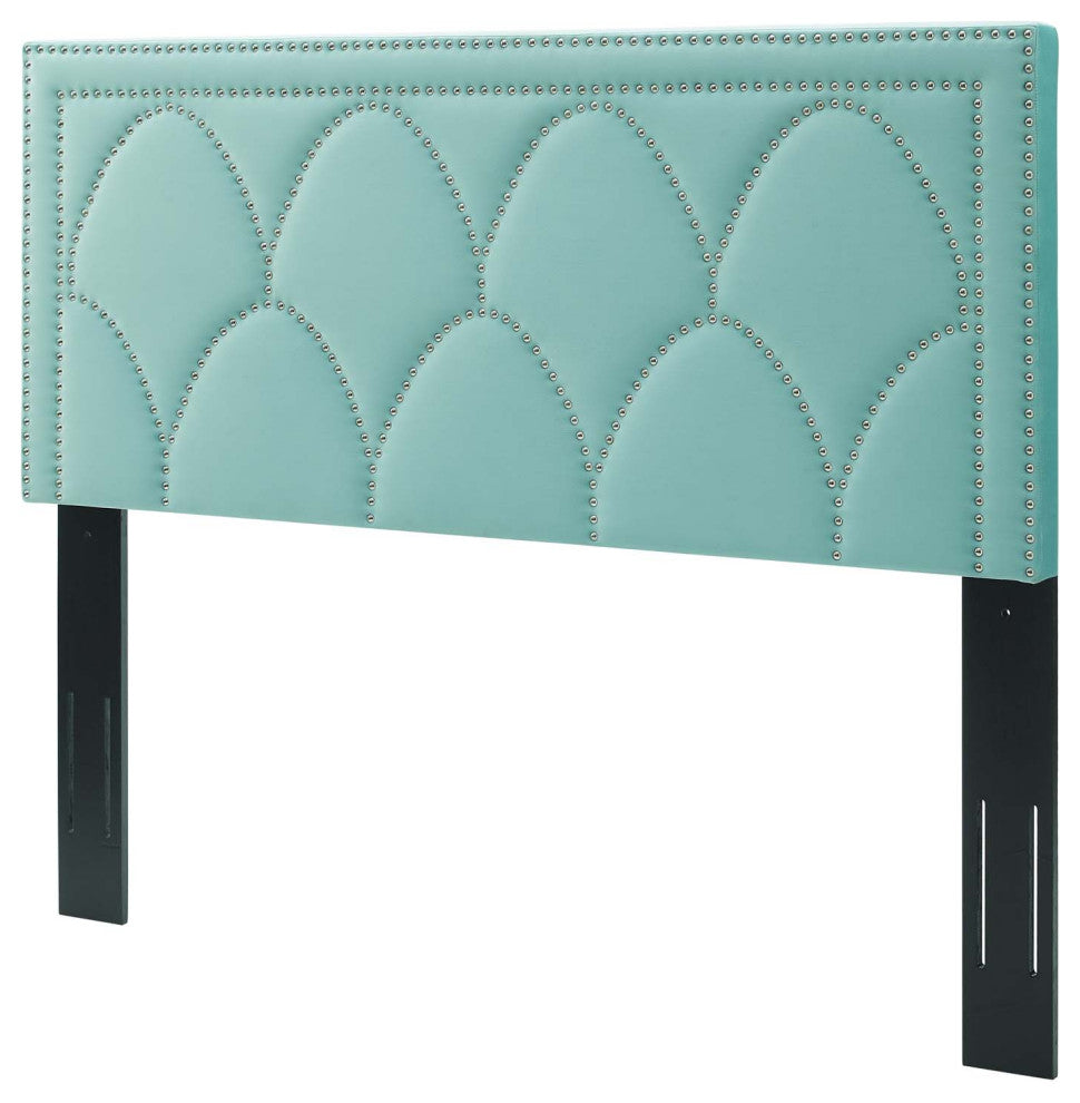 Headboard, Nailhead, King California Size, Blue, Velvet, Modern, Guest Suite