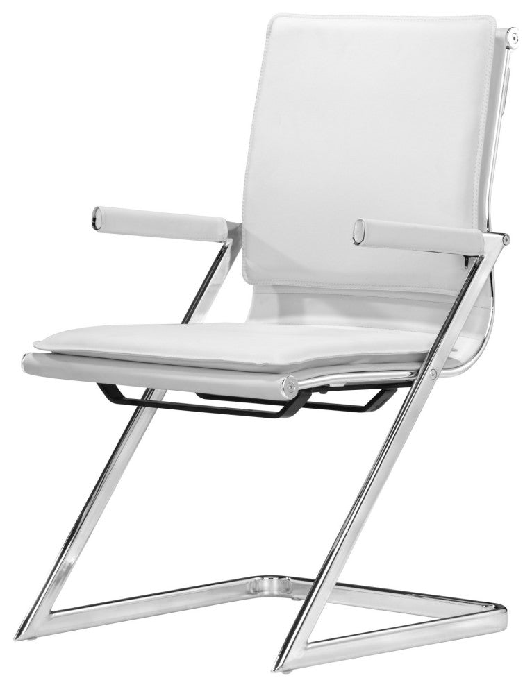 Office Chair, Set of 2, Faux Vinyl Leather, Steel, White, Silver, Home Business