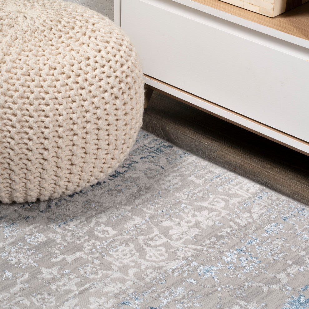 Tidal Modern Strie' Area Rug, Gray/Blue, 2'x8'