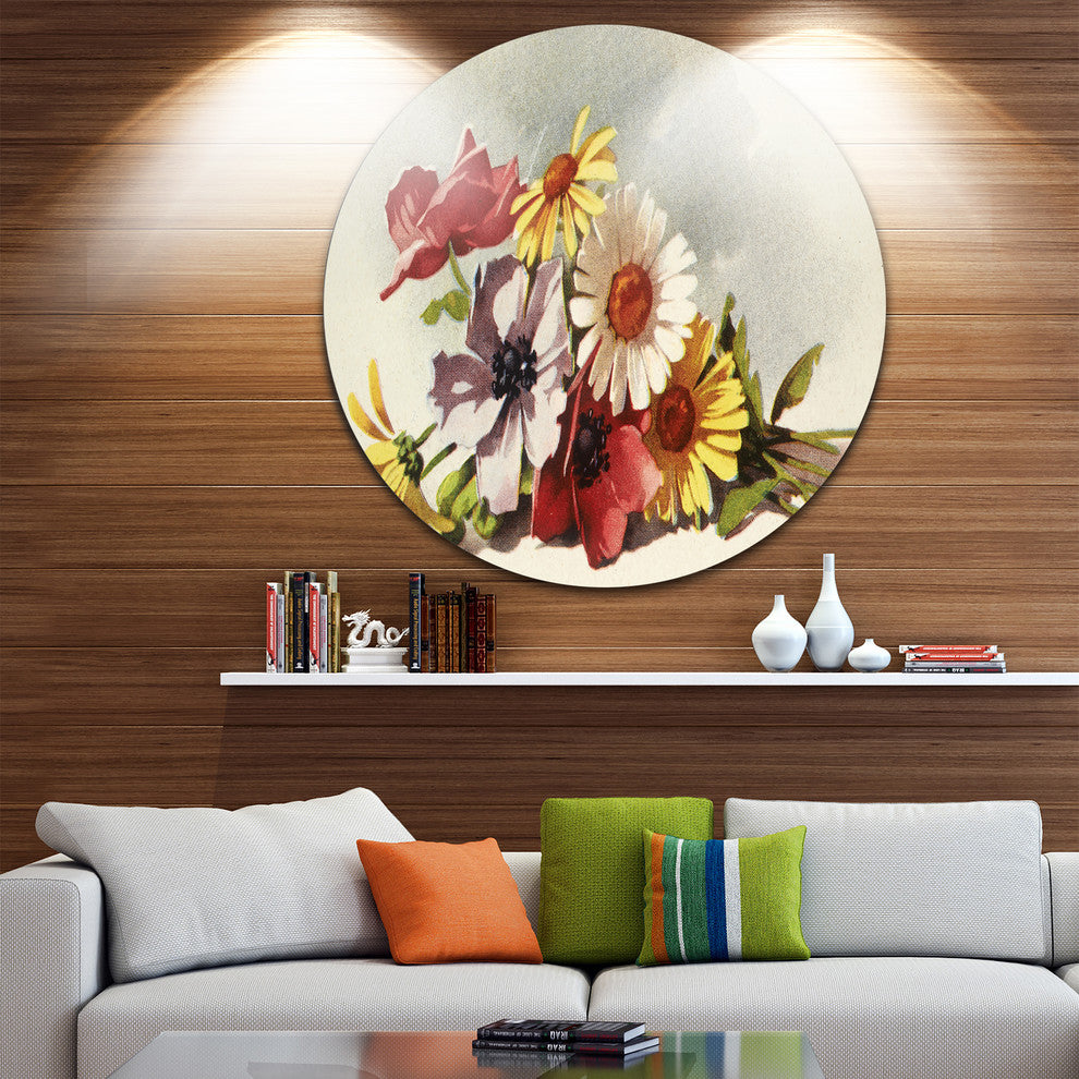 Flowers Illustration, Floral Wall Art Round Wall Art, 23"