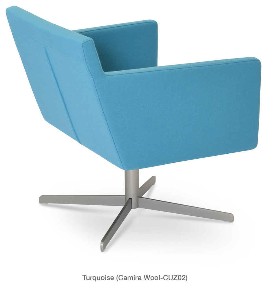 Harput 4 Star Lounge Chair, Matte Brushed Nickel Base, Turquoise Camira Wool