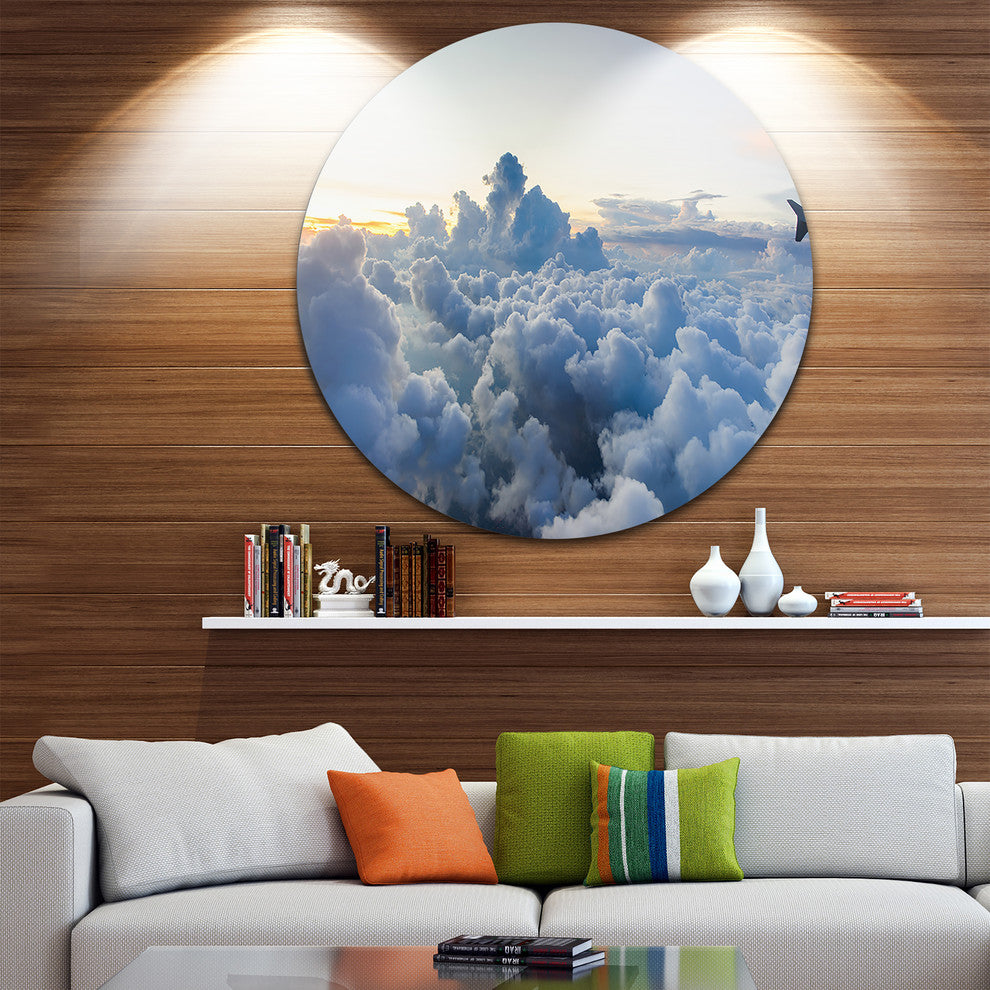 Light Blue Heavy Clouds In Sky, Landscape Disc Metal Artwork, 23"