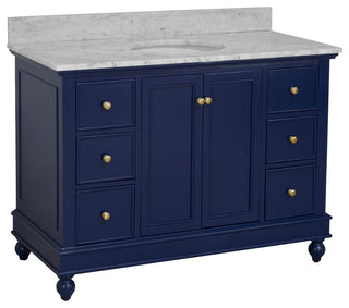 Bella 48" Bathroom Vanity, Royal Blue, Carrara Marble