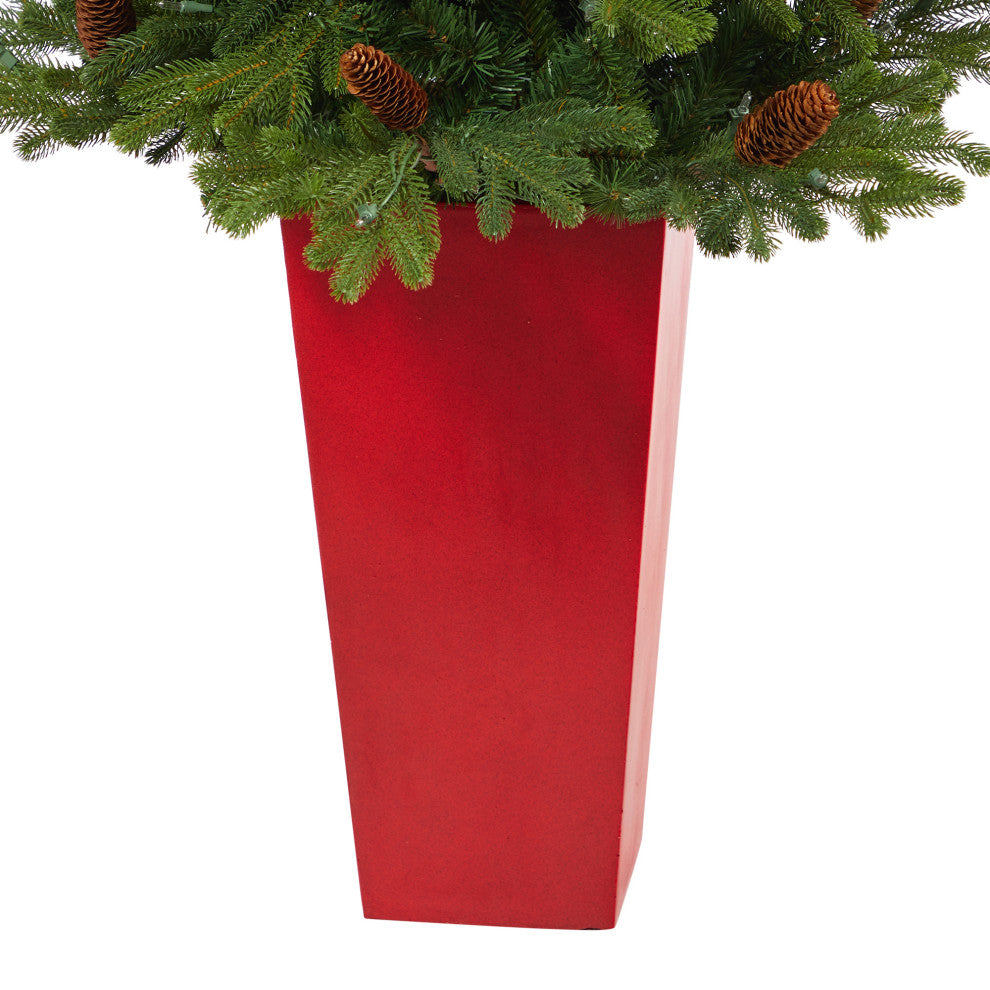 56" Yukon Mountain Fir Faux Xmas Tree W/Lights, Pinecones & Bendable Branches