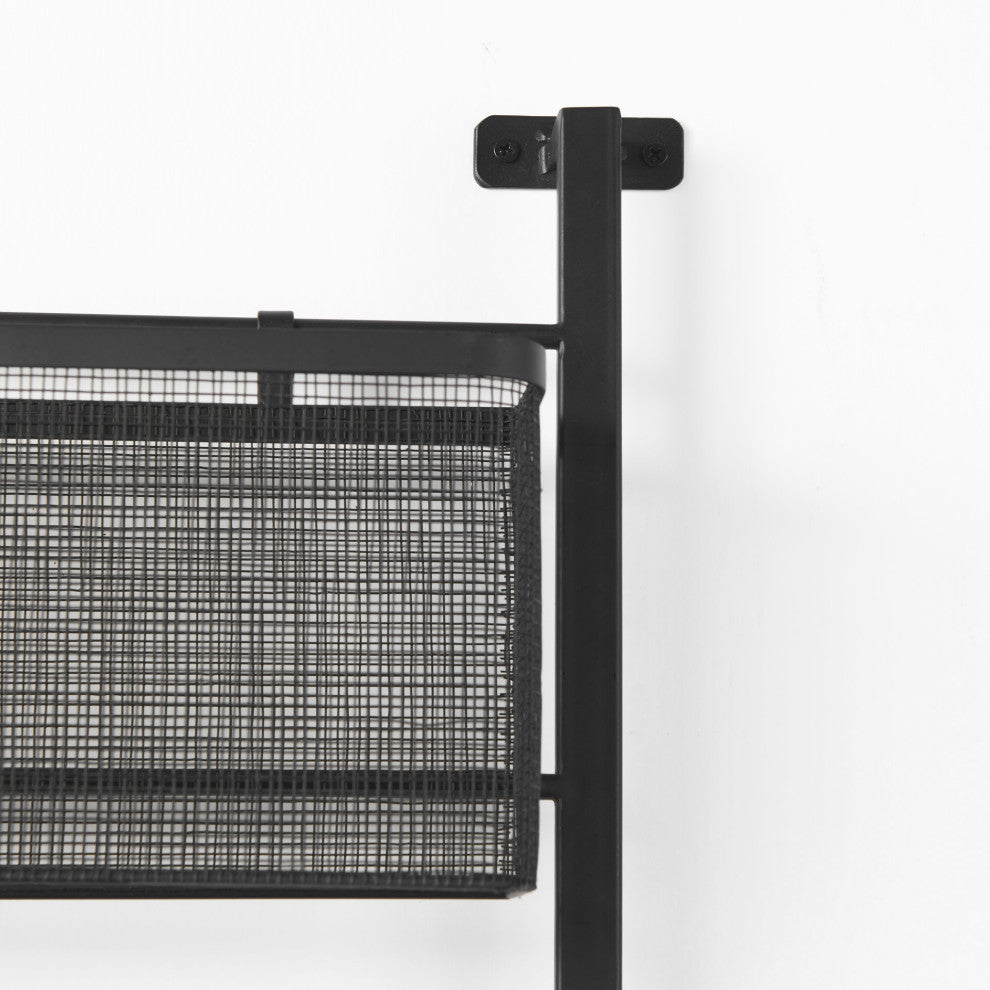 Macrinus Black Metal With Mesh Baskets Wall Mounted Shelving Unit
