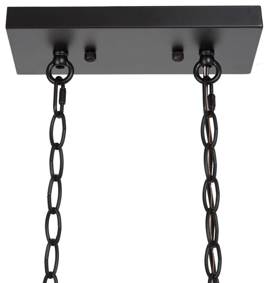 3-Ligths Matte Black Farmhouse Linear LED Kitchen Island Wooden Chandeliers
