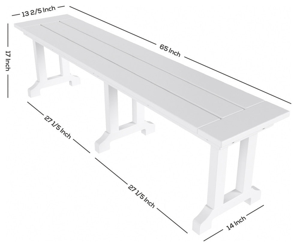WestinTrends 65" Trestle Poly Lumber Outdoor Patio Accent Bench, Picnic Bench, Black