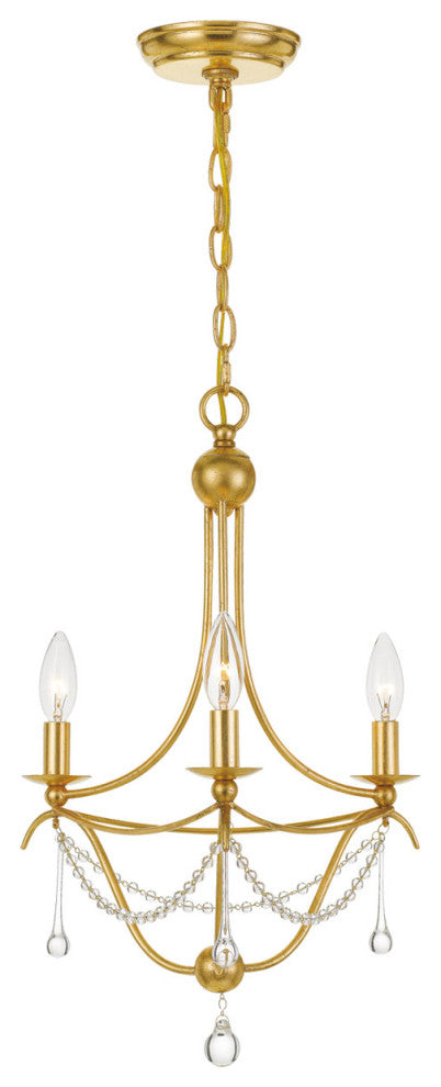 Crystorama 423-GA, 3-Light Mini Chandelier, Antique Gold